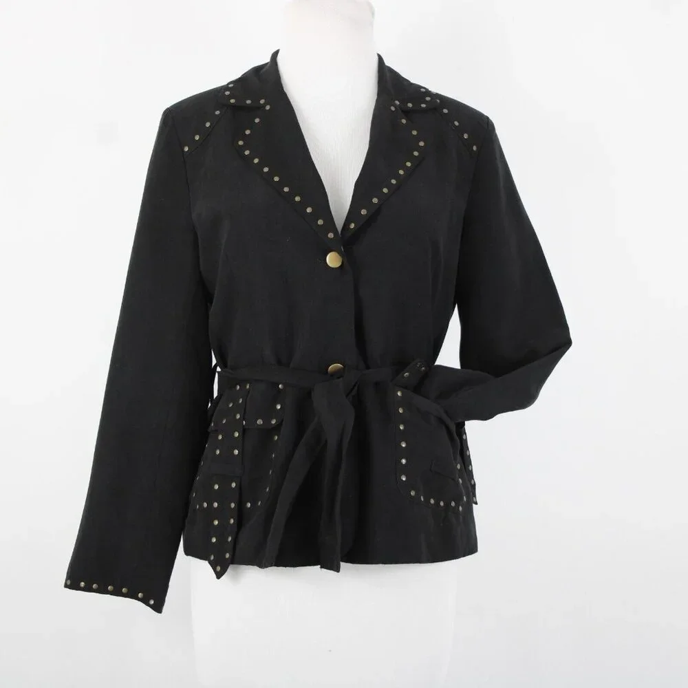 Carole Little Petites Sz M Black Bronze Studded Pockets Lined Polyester Jacket - Picture 3 of 16